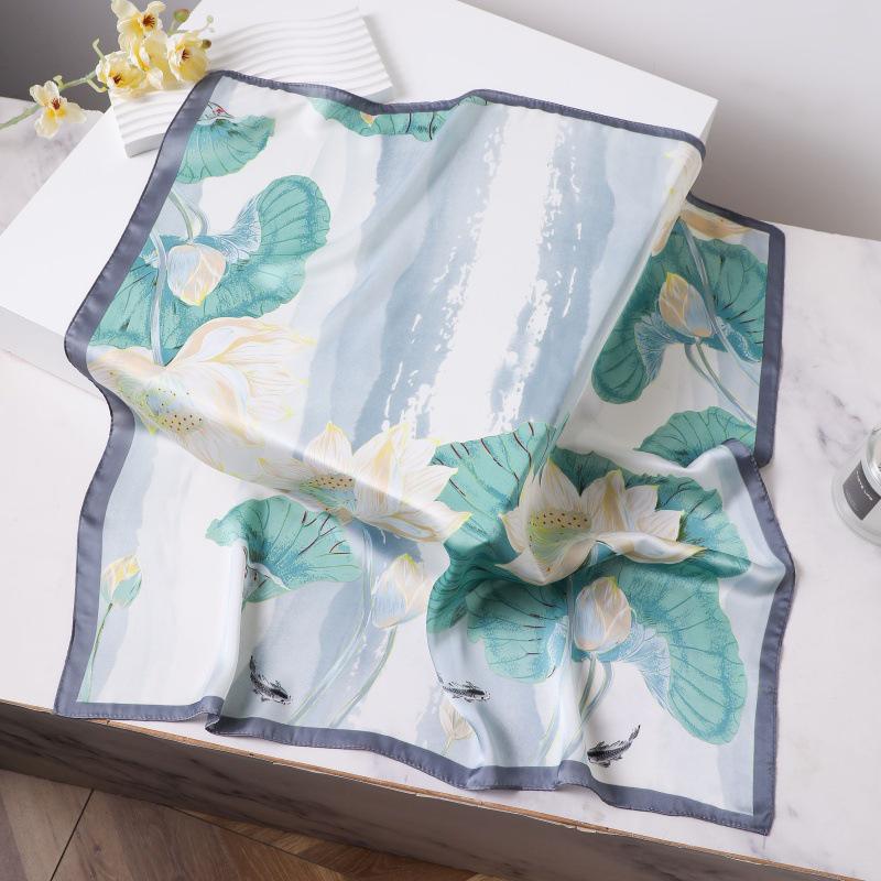Silk Women's Square Scarf - Chinese Style Headscarf for Spring, Summer, Autumn - Neck Protection & Warmer - Elegant Thin Mom Style