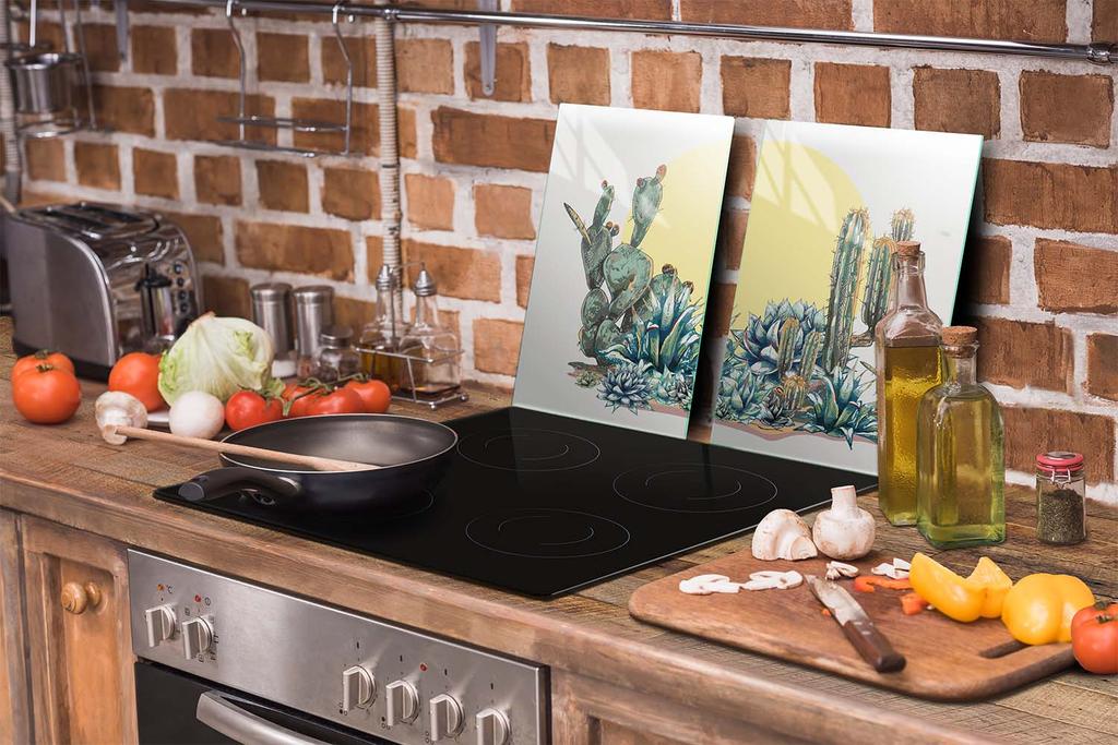 GLAS-SCHUTZPLATTE FÜR DIE KÜCHE 65x52 KAKTUS