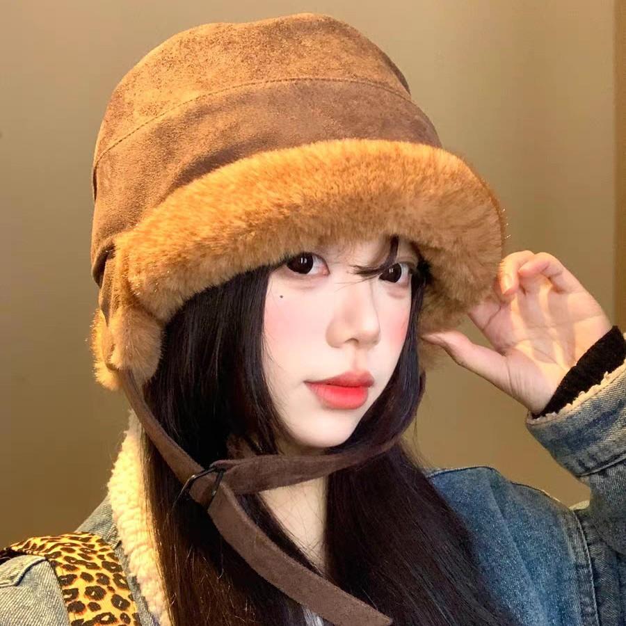 Women S Suede Earflap Hat Outdoor Casual Warm Plush Hat