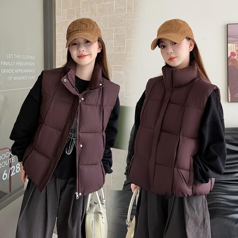 New autumn and winter solid color zipper stand-up collar short cotton vest small man wearing thin student vest jacket Cang