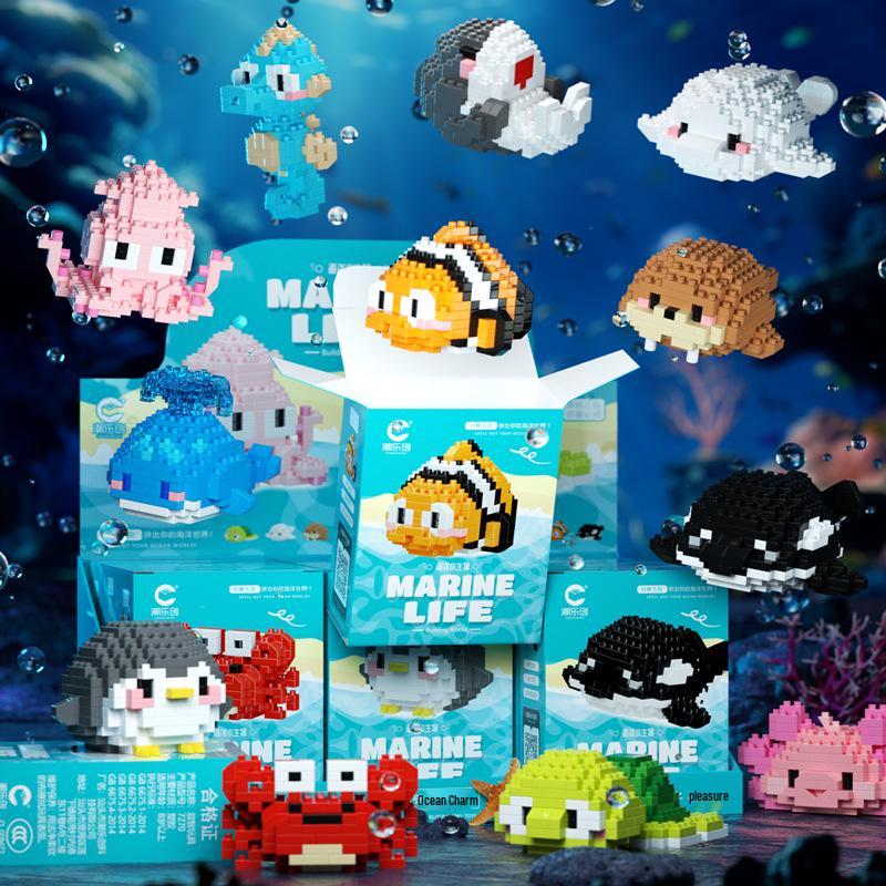 Cartoon Ocean Park Shark Micro Building Blocks Toy Compatible with Lego