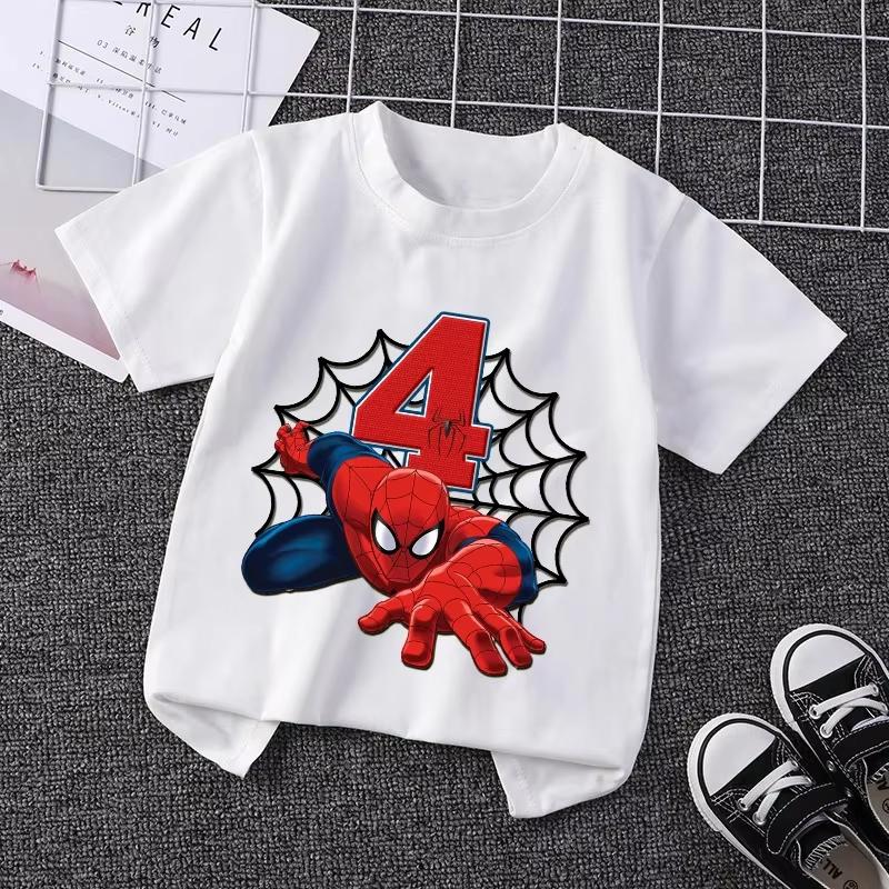 Summer 2026 Kid 2 3 4 5 6 7 8 Marvel SpiderUnisex Girl Birthday Short Sleeve Shirt SpiderUnisex Boy Personalize Name Birthday Clothes