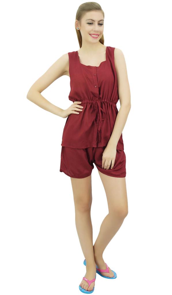 Bimba Womens Drawstring Solid Aqua Pj Set Buttondown Shirt Shorts Dress-10