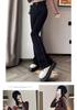 Autumn/Winter 2025 Black High-Waisted Micro-Flare Velvet Jeans for Women: Thick, Drapey, Floor-Length Bell Bottoms