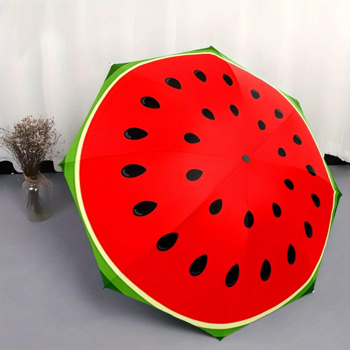 

Automatic Folding Umbrella with Watermelon Slice Design - Portable Collapsible 8-Rib Umbrella, Vibrant Red & Green, Lightweigh Iron&8K