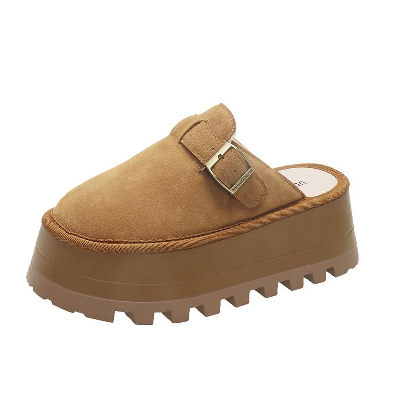 New platform slippers women wear short shoes in autumn to increase the height of Boken bag head half slippers