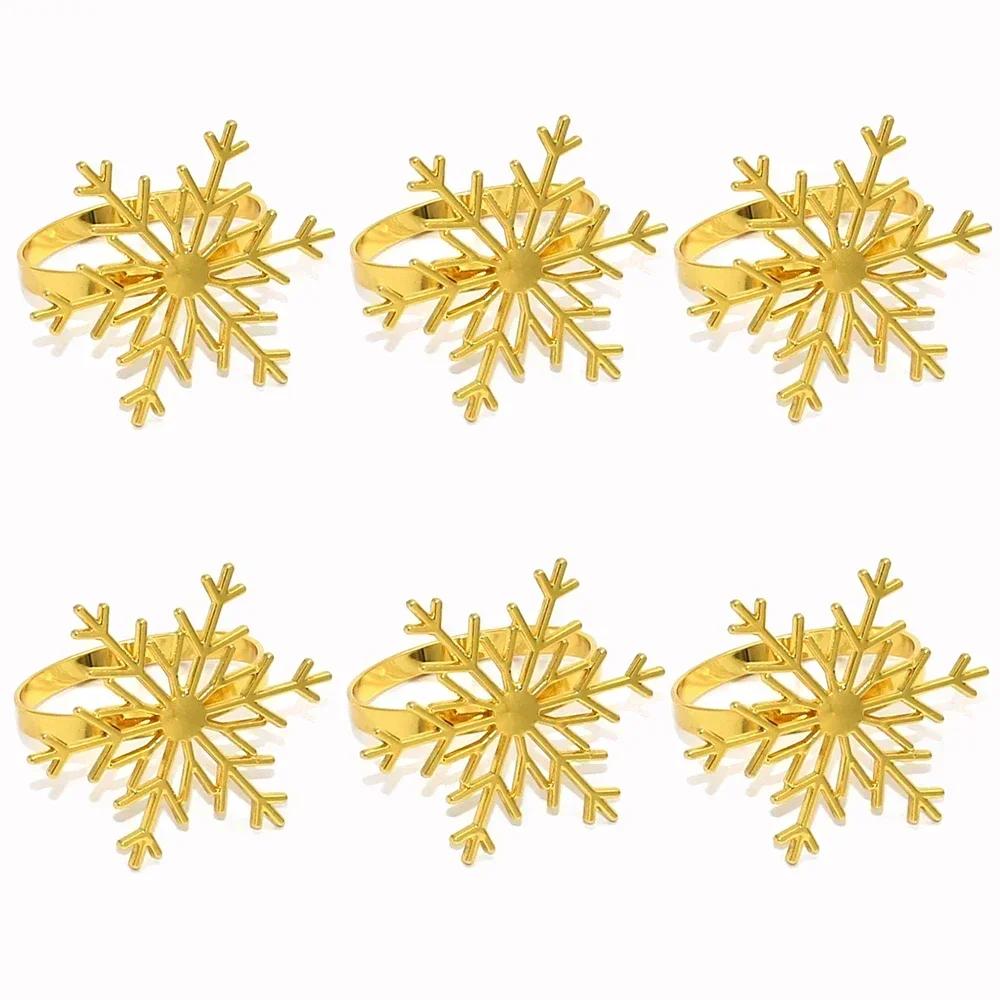 6Pc Silver/Gold Snowflake Napkin Rings Dinner Napkin Rings Holder for Christmas Holiday New Year Wedding Party Table Decoration