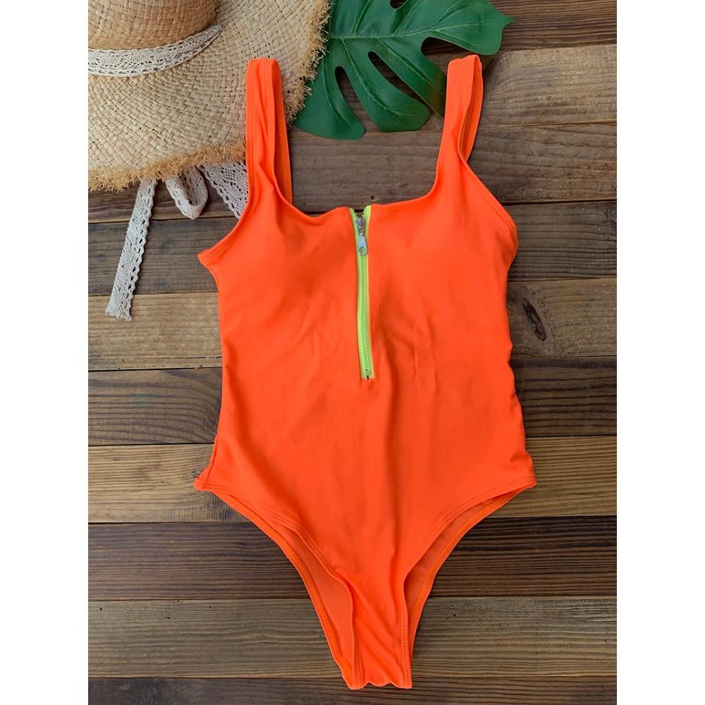 Front Zip Up One Piece Swimsuit Monokini Backless Swimwear One-piece Swimming Suit for Women Summer Trend Beachwear