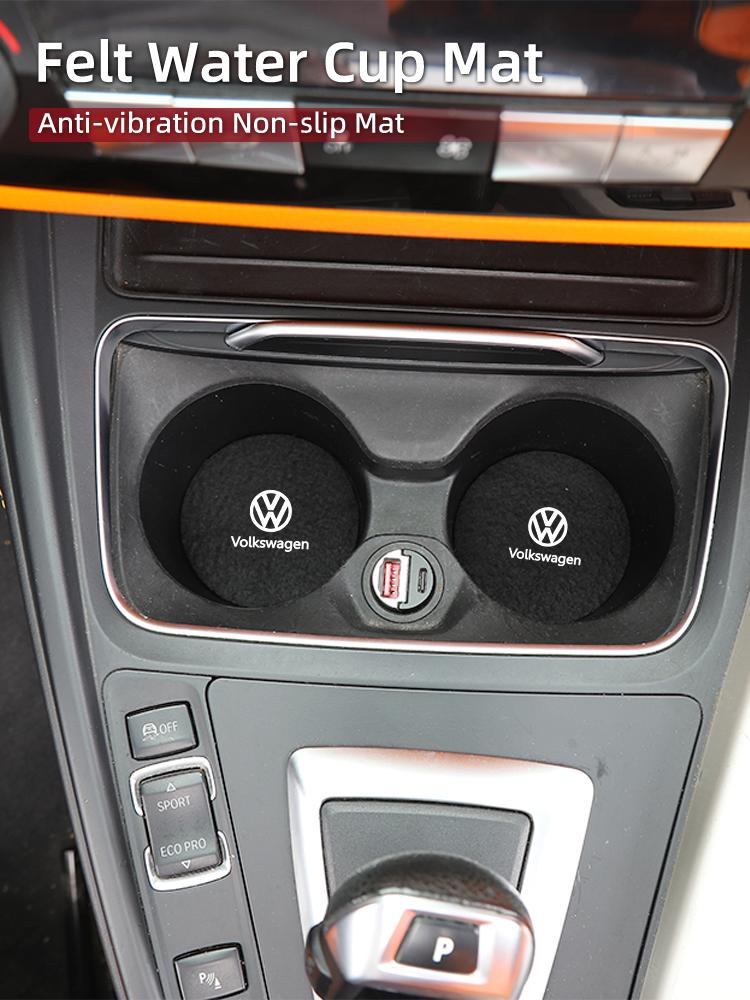 ear1 2PCS Car Felt Material Coasters Water Cup Holder Mat Trimmmable For VW Scirocco Jetta Golf Passat Polo Tiguan Sharan Touran