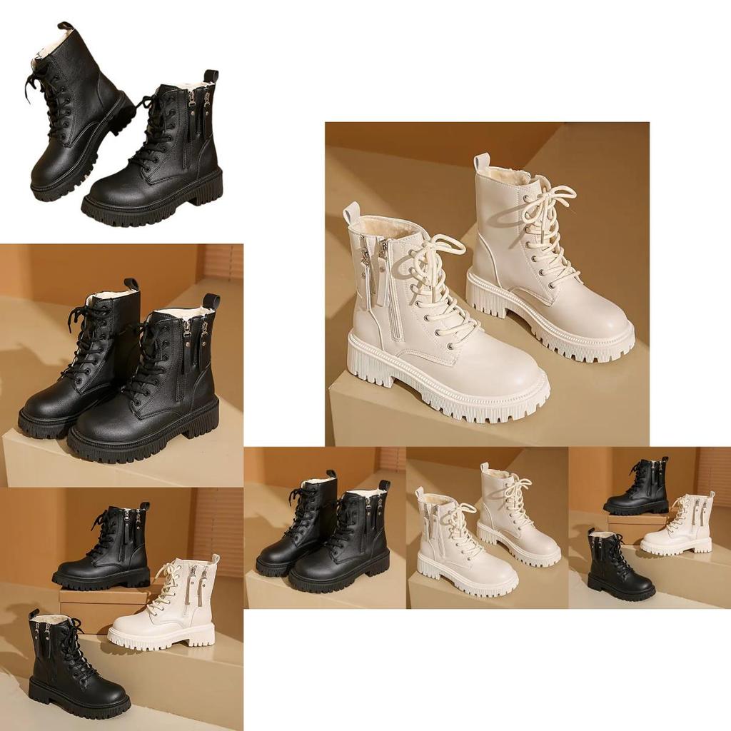 Fashionable Faux Pu Leather Round Toe Martin Boots With Thick Bottom And Warm Lining