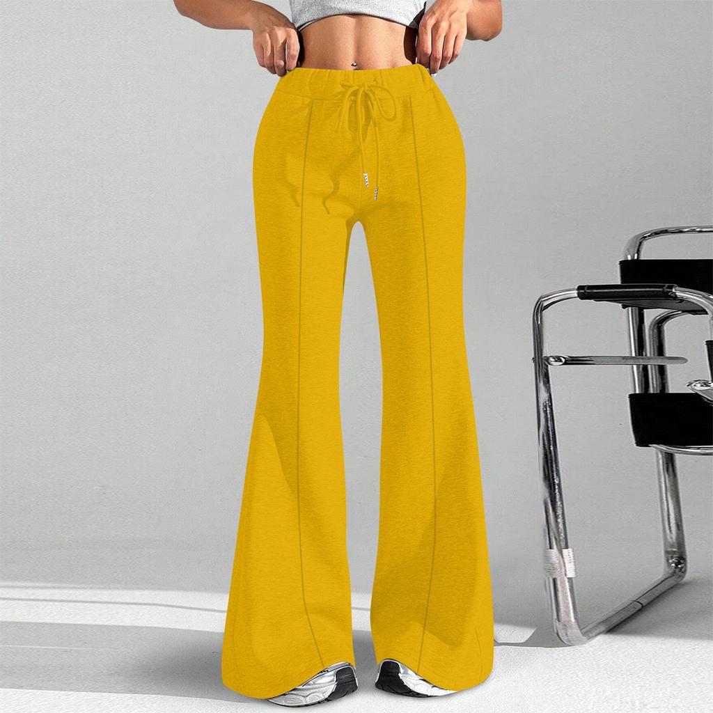 Ladies Fashion Loose Draw String Waist Solid Color Cargo Pants Leisure Flares