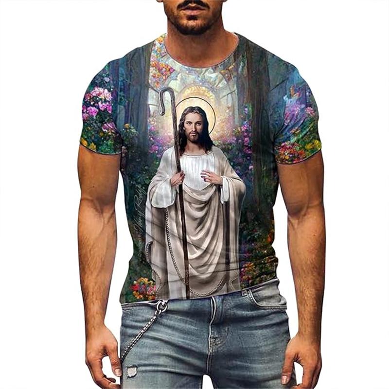 Men's Easter Tshirt Tops 3D Print Easter Eggs Jesus T Shirt For Men New In Round Neck Short Sleeve Tee Shirts Summer Kids Tops