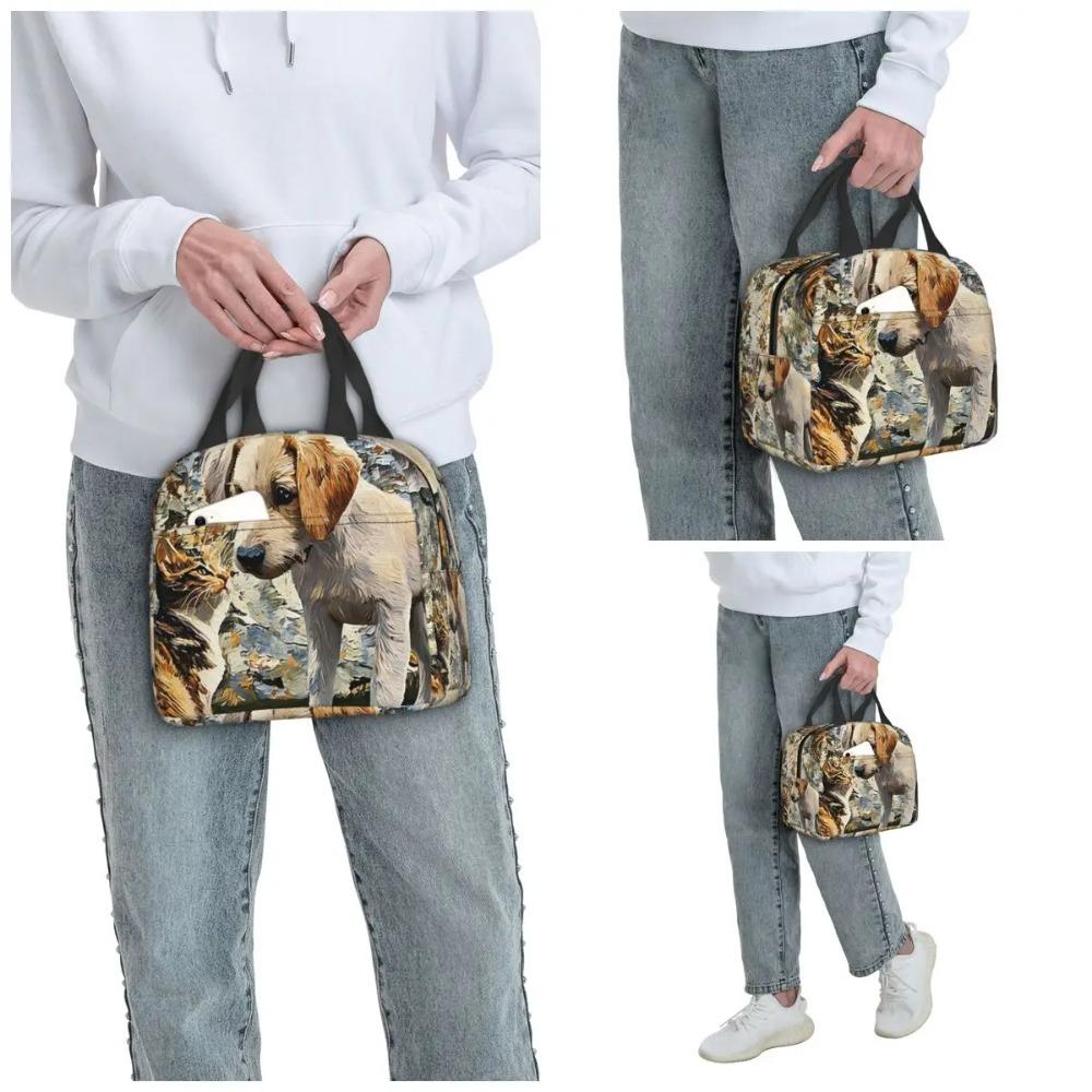 Adorable Dog Puppy And Kitten Friends Insulated Lunch Bag for Women Cooler Thermal Food Box Tote Leakproof Lunch Boxes Container