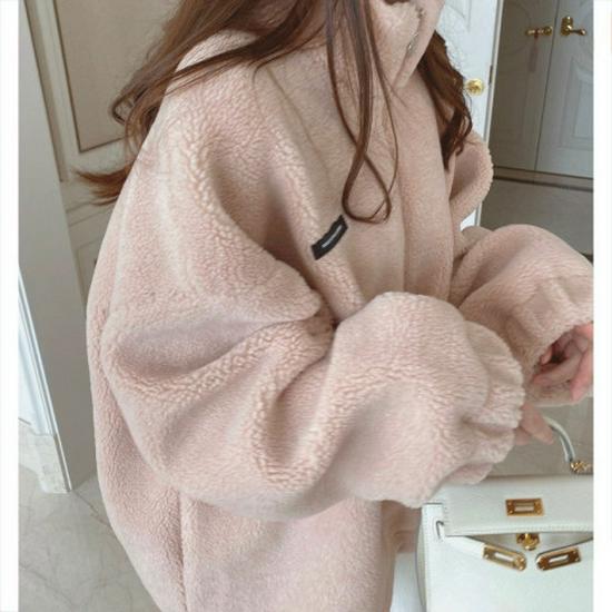 2025 Street Style Imitation Lambskin Sweater: Autumn/Winter Korean Trend, Loose Fit, All-Match Thick Coat for Women