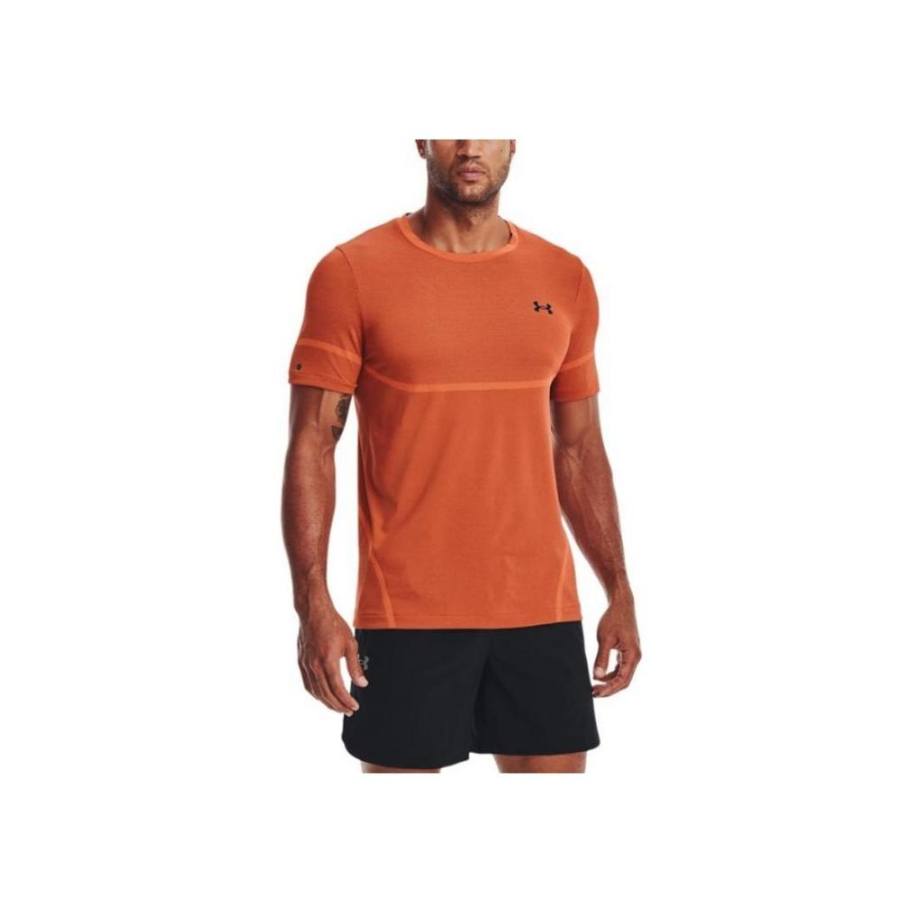 Under Armour Rush Series Solid Crew Neck Training Short Sleeve T-Shirt Men Tops Orange 1376781-866