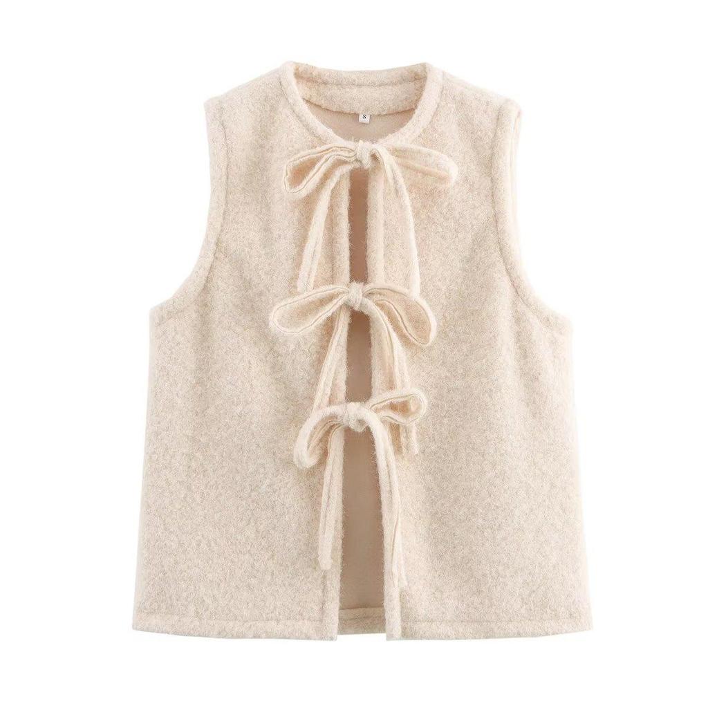 2024 Winter Women's Fashion: European & American Style Tie-Up Sleeveless Vest