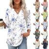 Womens 34 Sleeve V Neck Henley Floral Print Pullover Casual Loose Fit Tunic Top Lightweight Everyday T Shirt Blouse