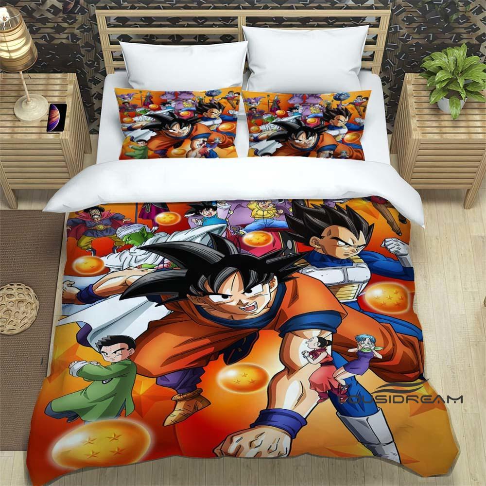 3D Dragon Ball Cartoon Bedding Set (3 Pieces) – Includes Duvet Cover and Pillowcases. Soft and Comfortable.