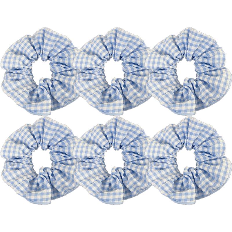 Sea Salt Blue Polka Dot Floral Plaid Large Hair Scrunchie Sweet and Versatile Fabric Hair Tie Hair Accessory