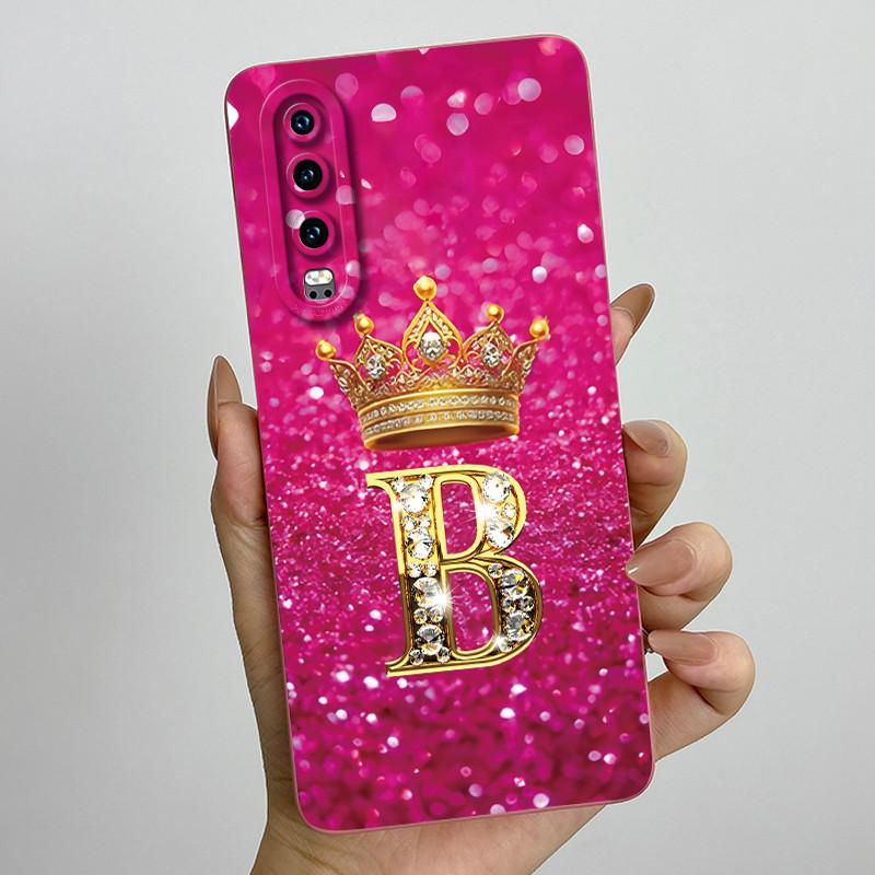 Back Cover For Huawei P30 ELE-L29 P 30 Pro VOG-L29 Crown Initial Letter Phone Case Liquid Soft Silicone Lens Protective Casing