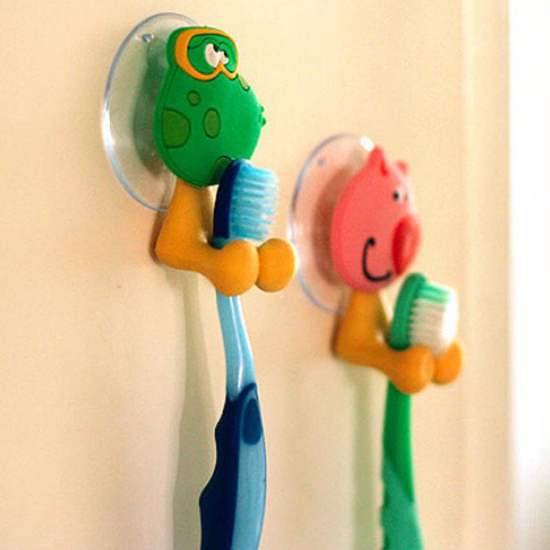 Cartoon Animal Toothbrush Holder Wall Mounted Antibacterial Tooth Brush Storage Rack With Suction Cup Bathroom Organizer