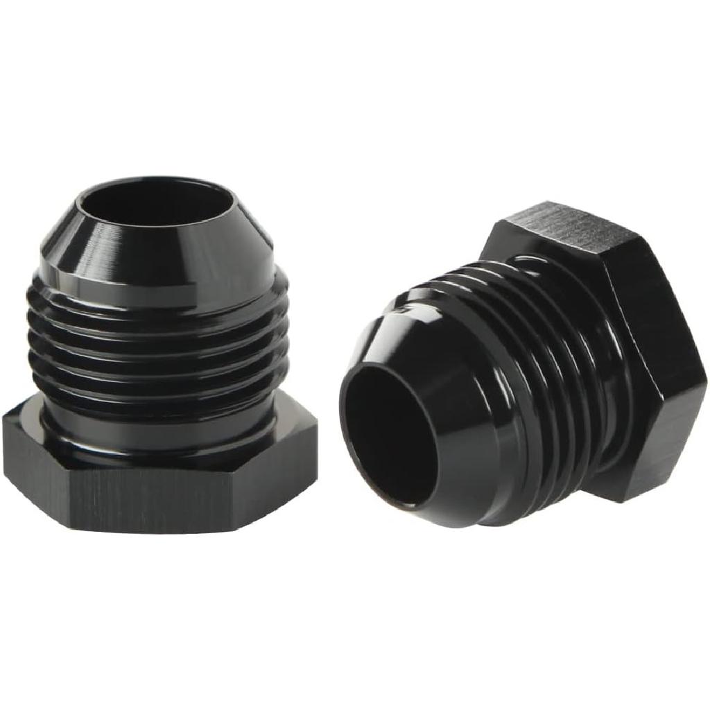 4AN Male Flare Hex Head Plug Fitting Adapter Aluminum Black, Pack of 2
