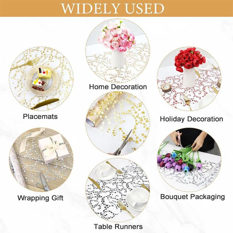 1rolls Star Hot Gold Foil Thin Gauze Table Flag Mesh Light Luxury Tablecloth Suitable for Family Gatherings Dinner Mats Gift Bouquets Packaging Gauzes