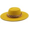 New retro ethnic style. Eaves wool woolen felt hat concave and convex top men's and women's top hats, big eaves thick gold chain hat