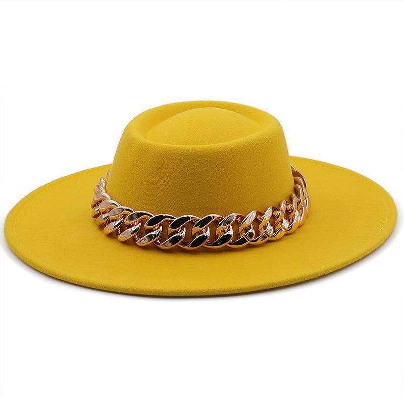 New retro ethnic style. Eaves wool woolen felt hat concave and convex top men's and women's top hats, big eaves thick gold chain hat
