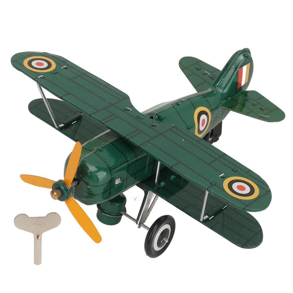 Vintage Wind Up Airplane Toy Tinplate Retro Clockwork Aircraft Figure Mini Airplane Ornament for