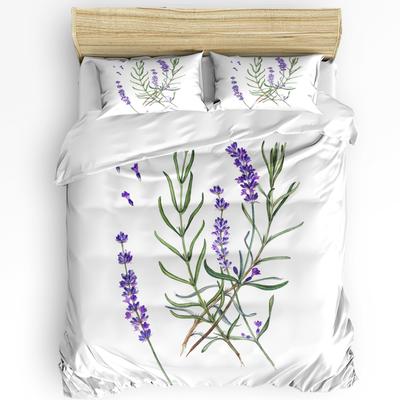Fiori Viola Lavanda Foglie Retro Set Letto 3 Pezzi Per Camera da Letto Letto Matrimoniale Tessile per la Casa Copripiumino Copripiumino Federa