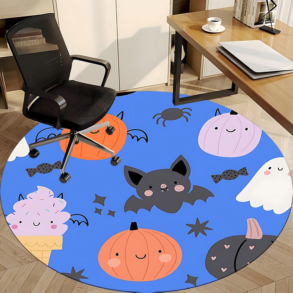 1pc Halloween Pumpkins Office Round Area Rug, Under Office Chairs Bedroom Living Room Home Decor, Room Deco
