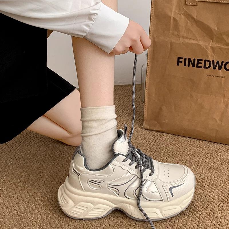 Platform Dad Shoes Women's 2025 New Spring Women's Shoes Popular Versatile Casual Sports Shoes Heightening White Shoes