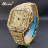 MISSFOX Luxury Quartz Watch For Men Automatic Date Hip Hop Full Iced Diamond Clock Fashion Waterproof Square WristWatch