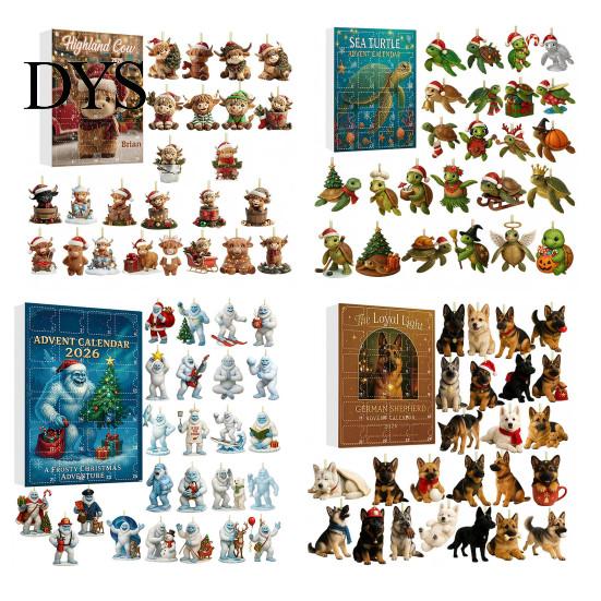 Kerst Adventskalender 2026, 24 Dagen Zee Schildpad/Big Foot/Schotse Hooglander/Hond Ornamenten Duitse Herder Decor Aftelkalender, Verzamelaar