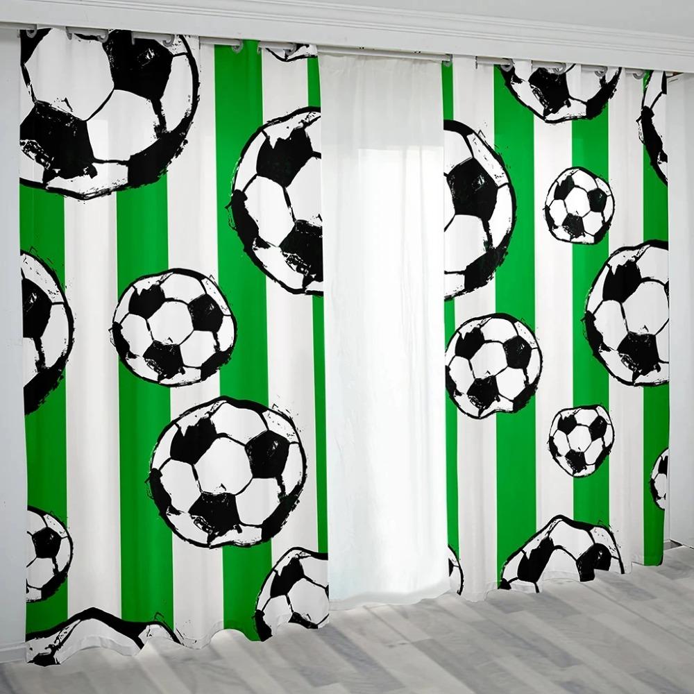 3D Custom Printed Modern Balls Football Soccer Player Children Shading Blackout Boy 2 Panel Curtain for Kid Bedroom Living Room