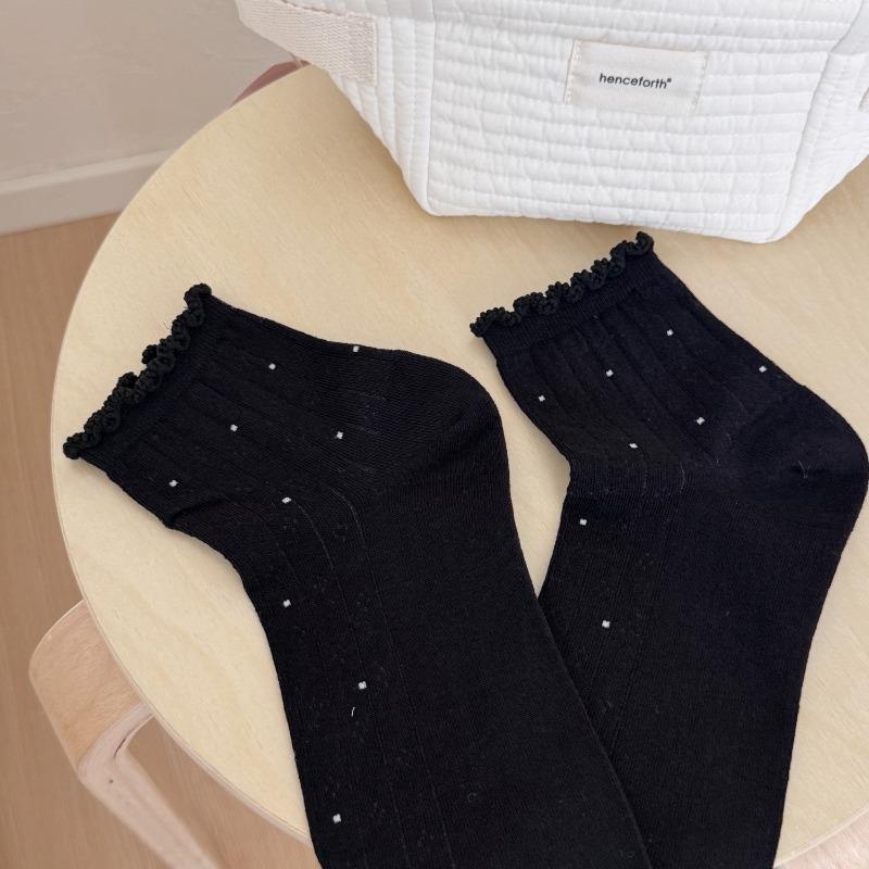 

Летние короткие носки в горошек с кружевом, Милые носки, Женские тонкие дышащие носки без косточек 1 pair чёрный