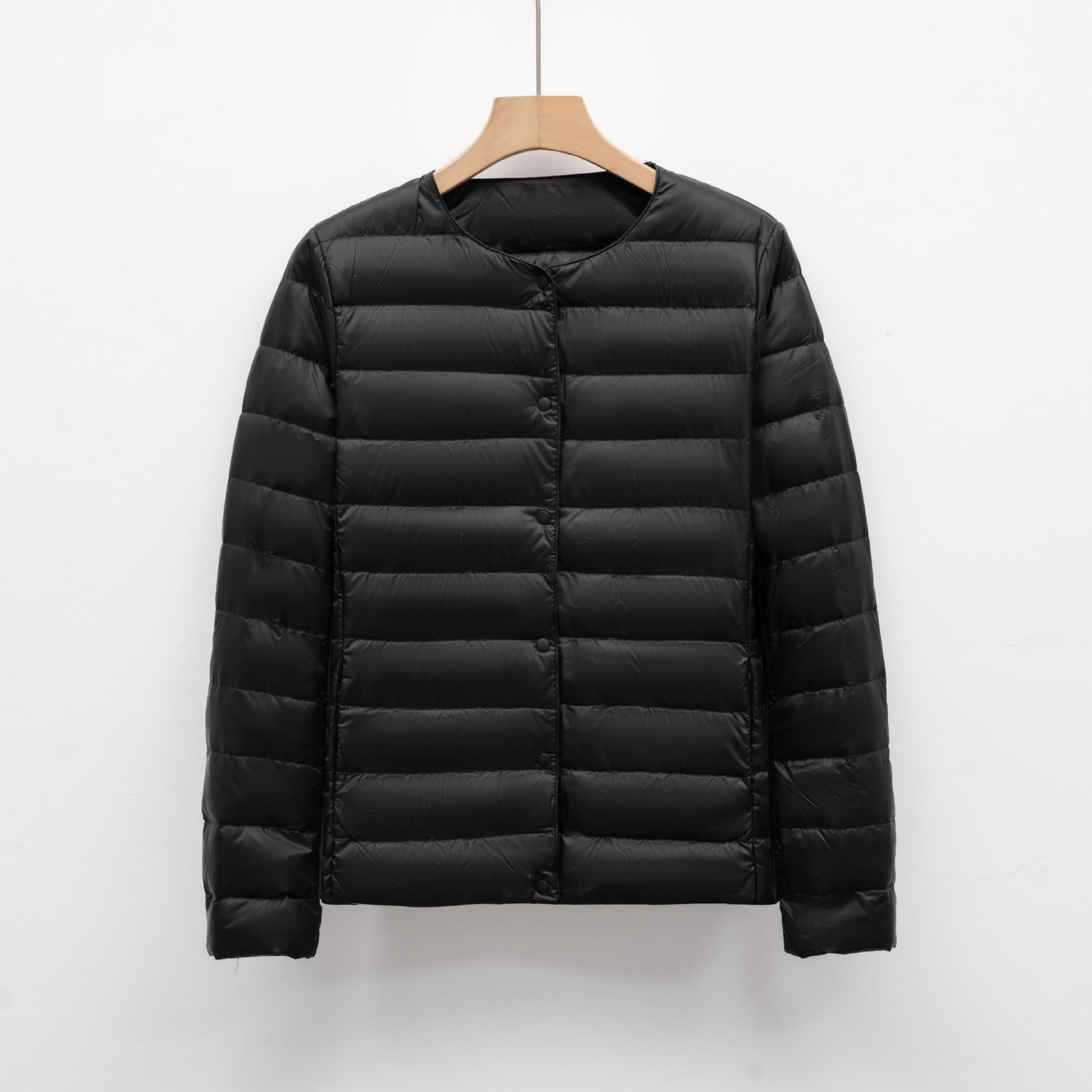 

Легкая женская короткая куртка с круглым вырезом на осень и зиму, теплая куртка с круглым вырезом, однотонный пуховик S чёрный