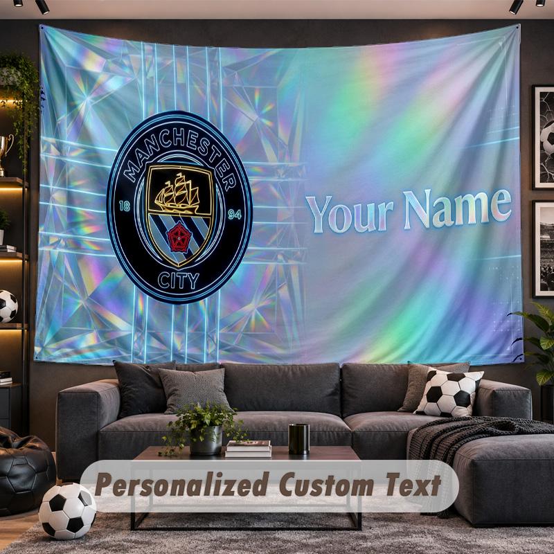 Manchester City Personalized Tapestry Support Custom Name, Wall Art Home Decoration