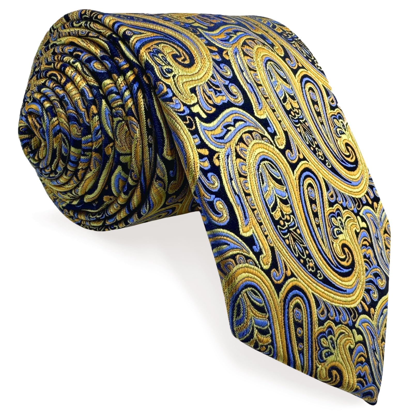 (Shlax & Wing) Shlax & Wing Gold Floral Paisley Pattern Long Silk Men s Formal Tie - Innovative Design