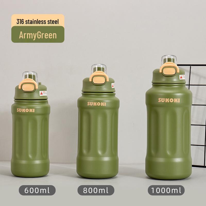 316 Stainless Steel Insulated Cup, Large Capacity Fitness Water Bottle, Outdoor Sports Straw Cup for Men