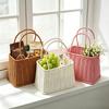 Woven Rattan Tote Basket with Handle for Grocery Shopping Picnic Gift Baskets Kitchen Bathroom Organizing Home Storage and Decor