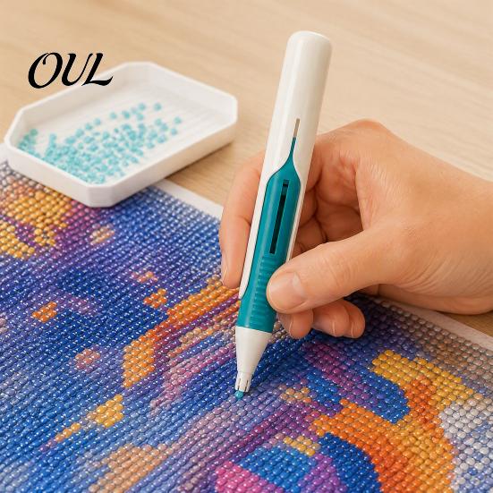 Faux Diamond Art Gadget Automatic Bead Dispenser, Pen with Ergonomic Grip, DIY Embroidery Supplies Wax-Free Applicator Tool for Round Diamonds,