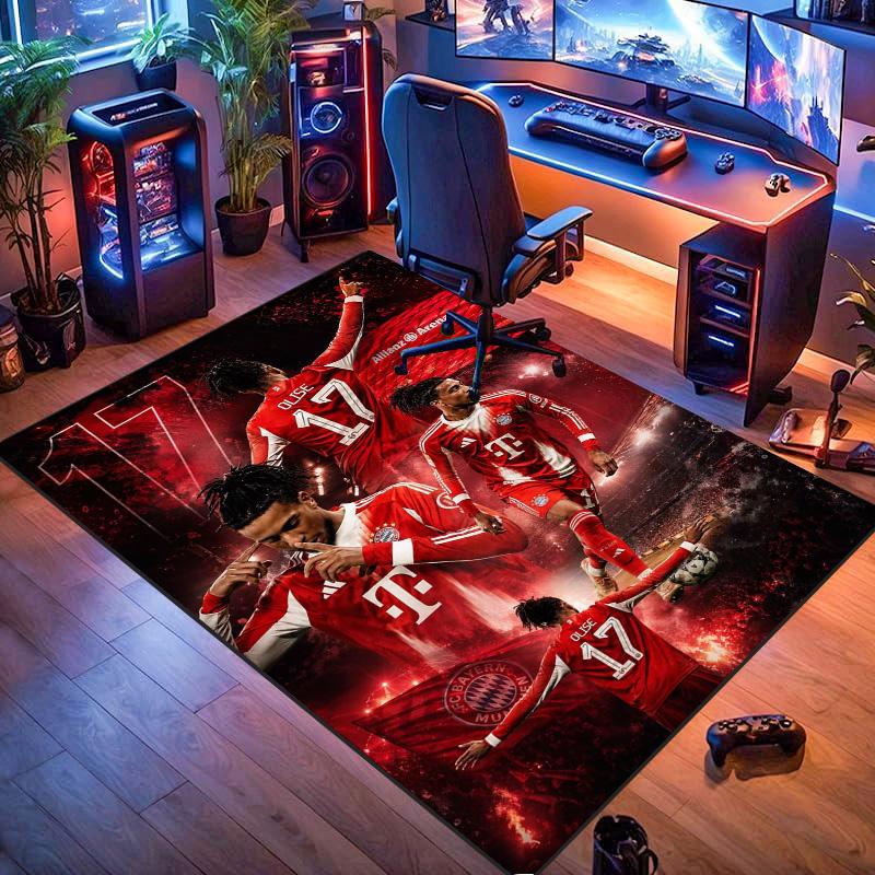 Michael Olise Bayern Munich No.17 Football Star Area Rug, Non Slip Floor Mat for Living Room Game Room Soccer Fan Decor