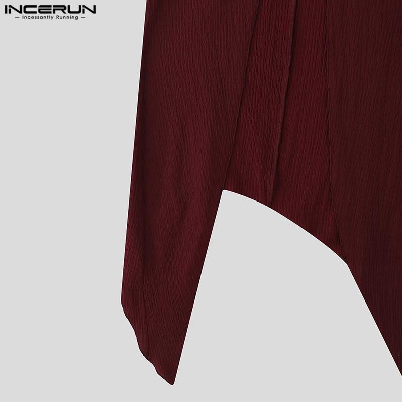 INCERUN Men Turtleneck Long Sleeve Texture High Splits Irregular Long Tunic Tops