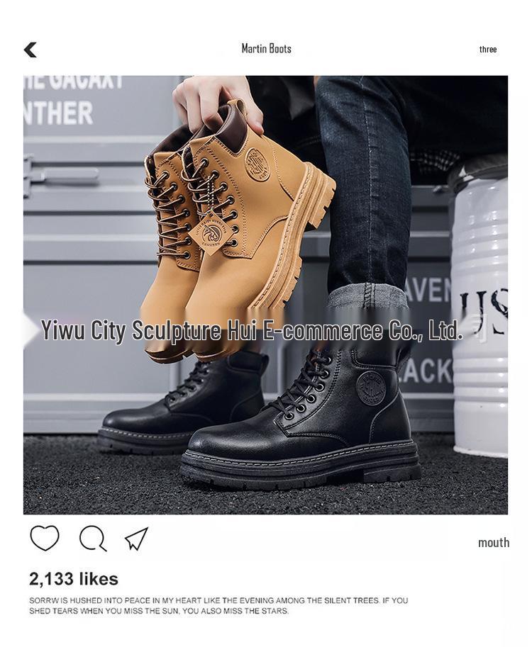 Men's Spring High-Top Work Boots - British Style, Korean-Inspired, Versatile, Trendy, Thick Sole.