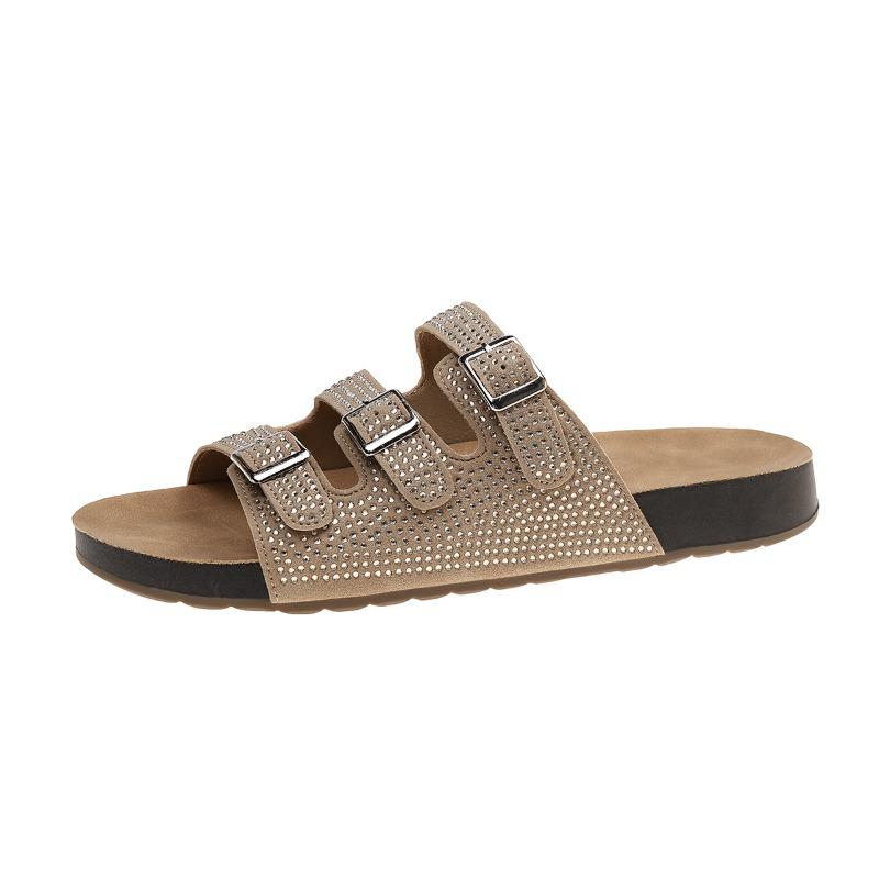 Fashion 2025 Summer New Women's Open Toe Slippers Outdoor Platform crystal Buckle Flat with Sandals Hot Sale Daily Casual Slippers