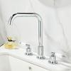 Tuqiu Gold Bathroom Faucet Brass Widespread Basin Faucet Brass Sink Faucet 3 Hole Double Handle Hot & Cold Wash Faucet Water Tap