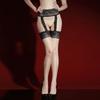 Men'S And Women'Salluring Aurora Black Lace With Faux Garter Straps, Shiny Ultra-Thin 0D Sexy Pantyhose