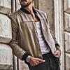 Men's Casual Stand-up Collar Colorblock Skirt Pocket Button Cardigan Jacket